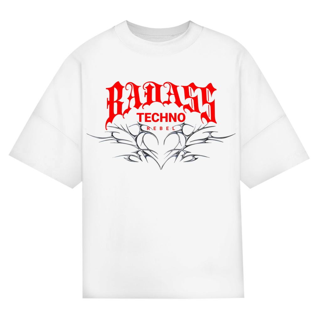 Badass Techno Rebel – Koszulka oversize | Biały