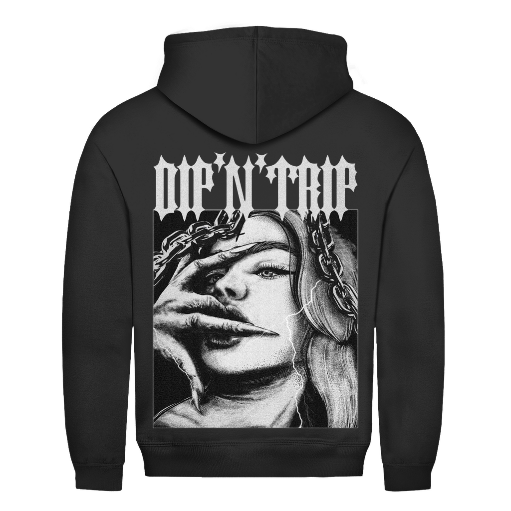 Felpa con cappuccio, unisex, in cotone, per techno e rave | Nero intenso