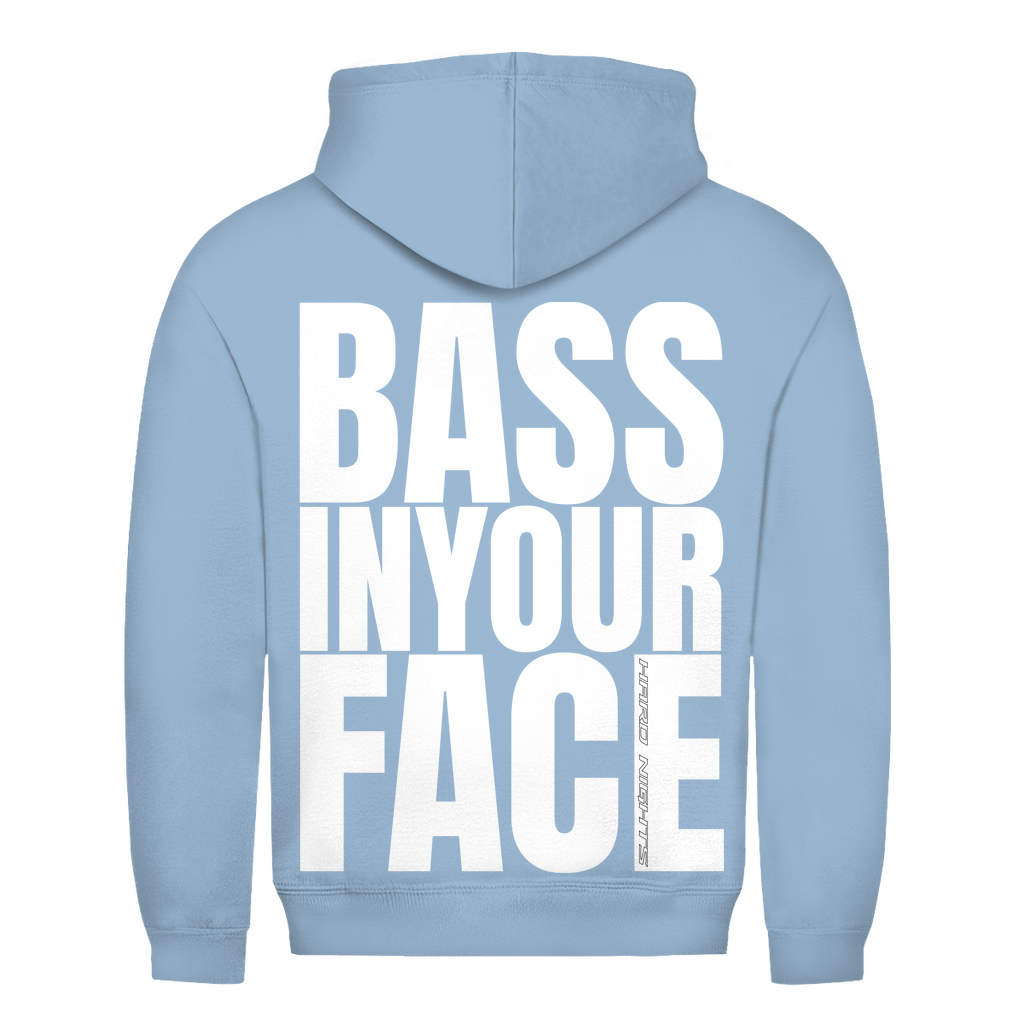 Bass in Your Face – Bluza z kapturem basic, unisex, w stylu techno | Błękitny