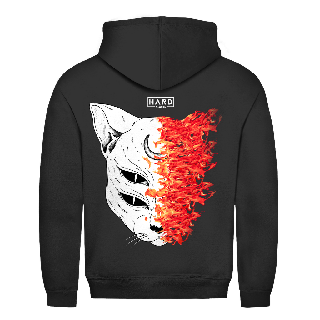 Burning Cat Unisex Basic Hoodie, Techno Hoodie für Festivals | Jet Black