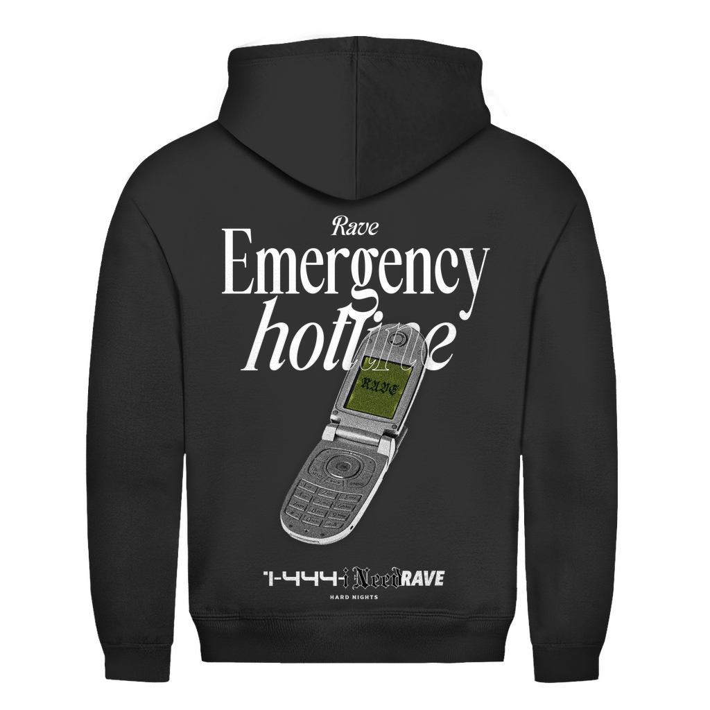 Rave Emergency Hotline Basic Hoodie aus Baumwolle für Techno