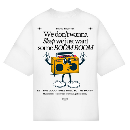 Boom Boom – Maglietta oversize, unisex | Bianco