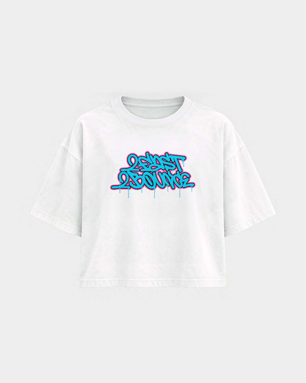2Fast2Bounce – Oversized Crop Top in Weiß, Frontprint – Hard Nights