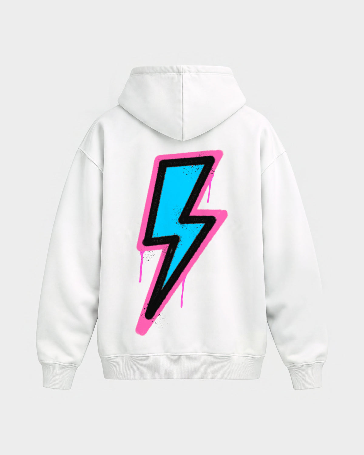 2Fast2Bounce – Oversized Hoodie in Weiß, Rückenprint – Hard Nights