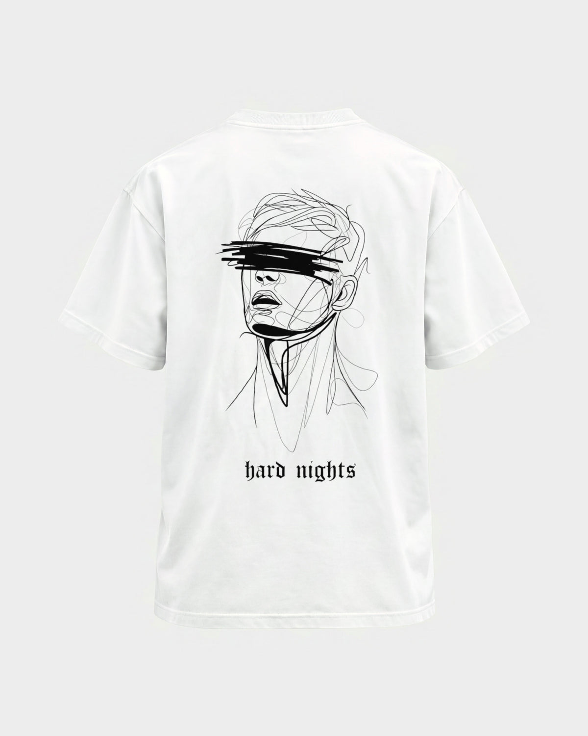 8AM – Basic Shirt in Weiß, Rückenprint – Hard Nights