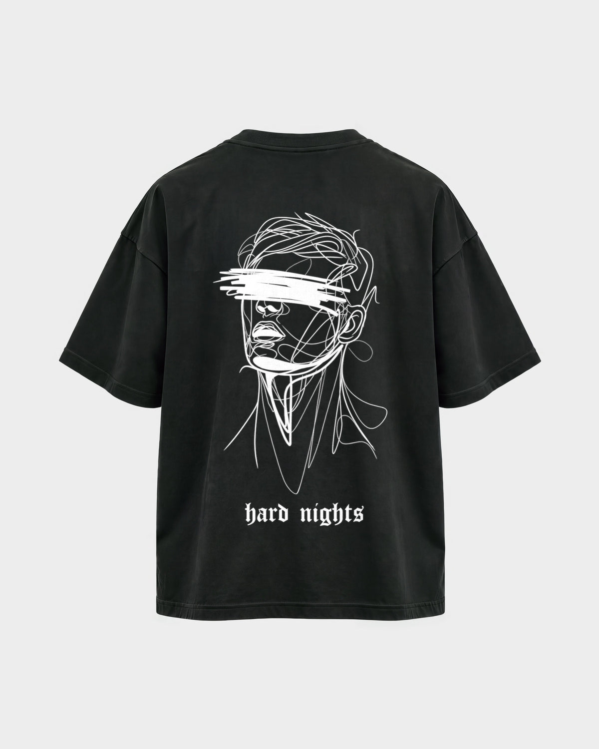 8AM – Oversized Shirt in Schwarz, Rückenprint – Hard Nights
