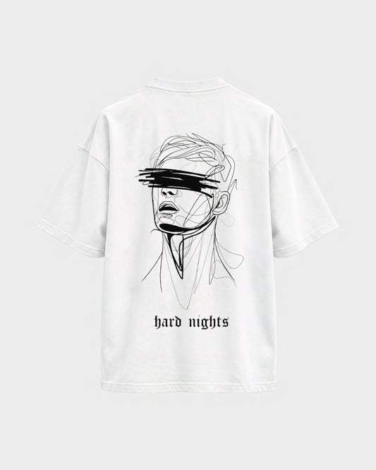 8AM – Oversized Shirt in Weiß, Rückenprint – Hard Nights