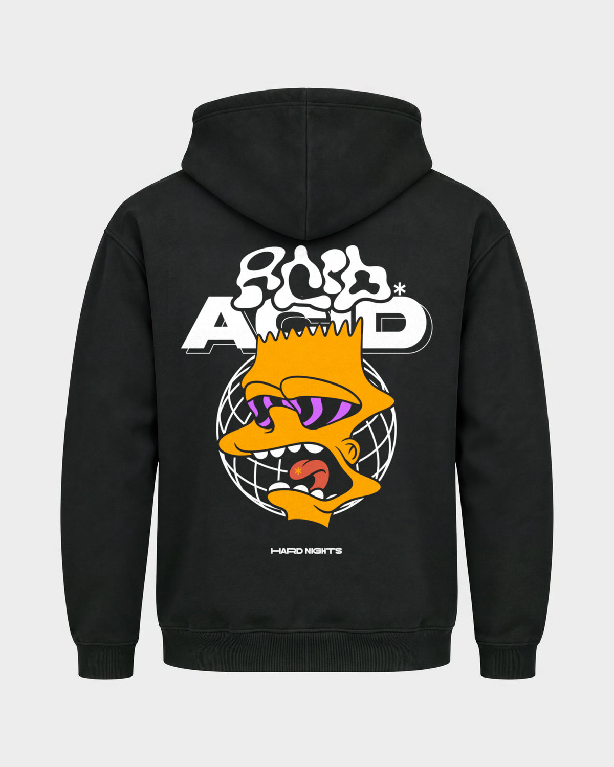 Acid Bart – Basic Hoodie in Schwarz, Rückenprint – Hard Nights