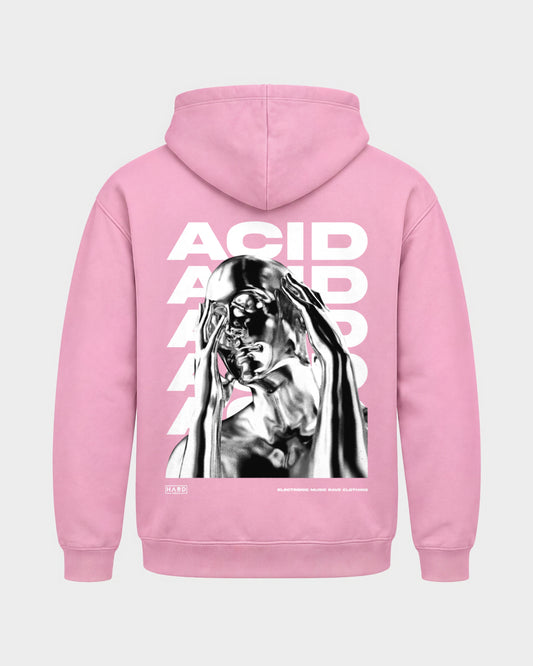 ACID Head – Basic Hoodie in Babyrosa, Rückenprint – Hard Nights