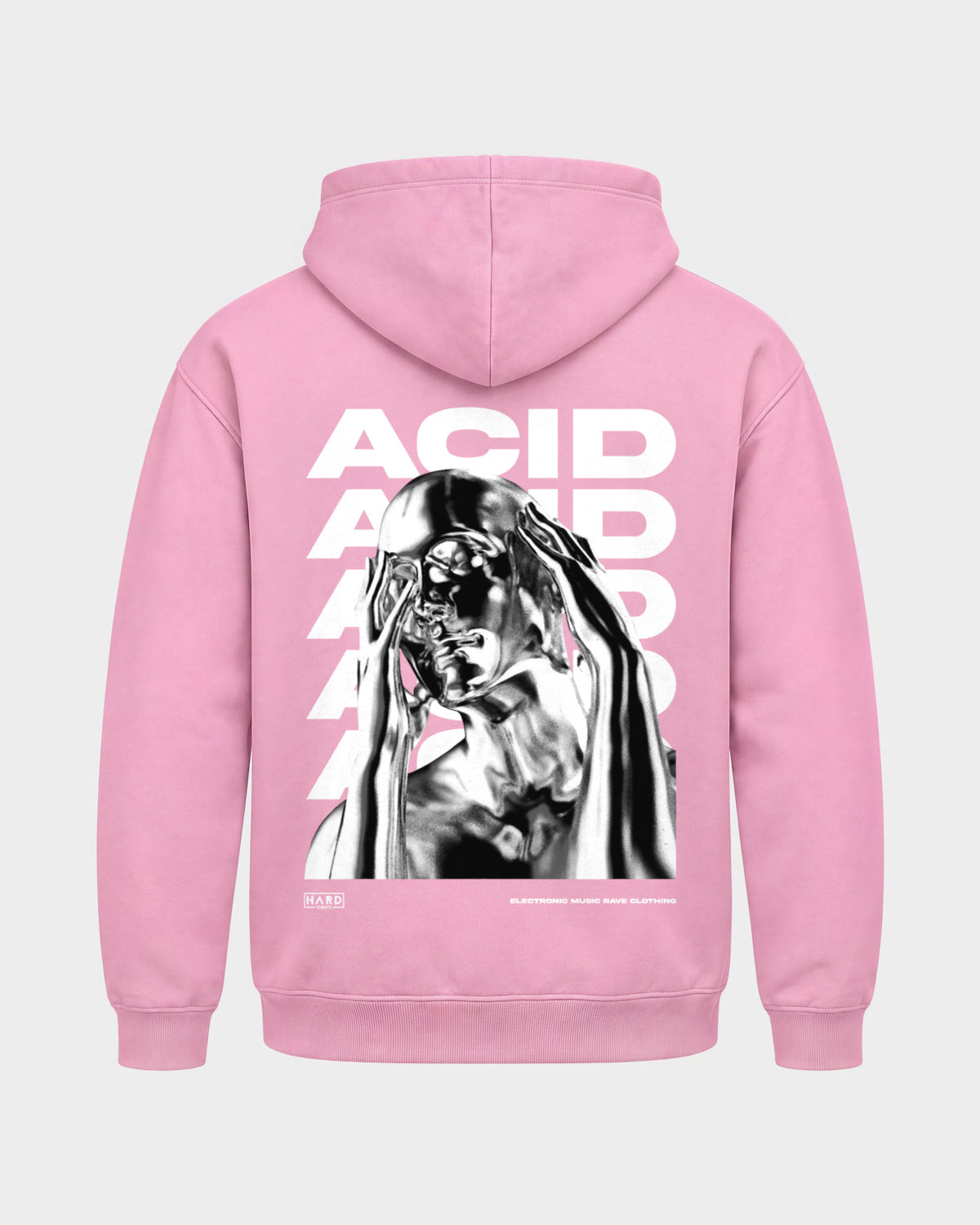 ACID Head – Basic Hoodie in Babyrosa, Rückenprint – Hard Nights
