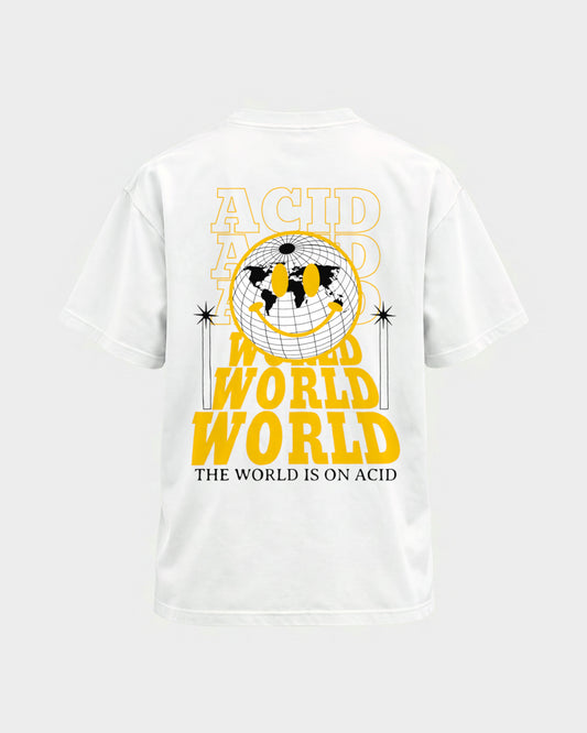 Acid world – Basic Shirt in Weiß, Rückenprint – Hard Nights