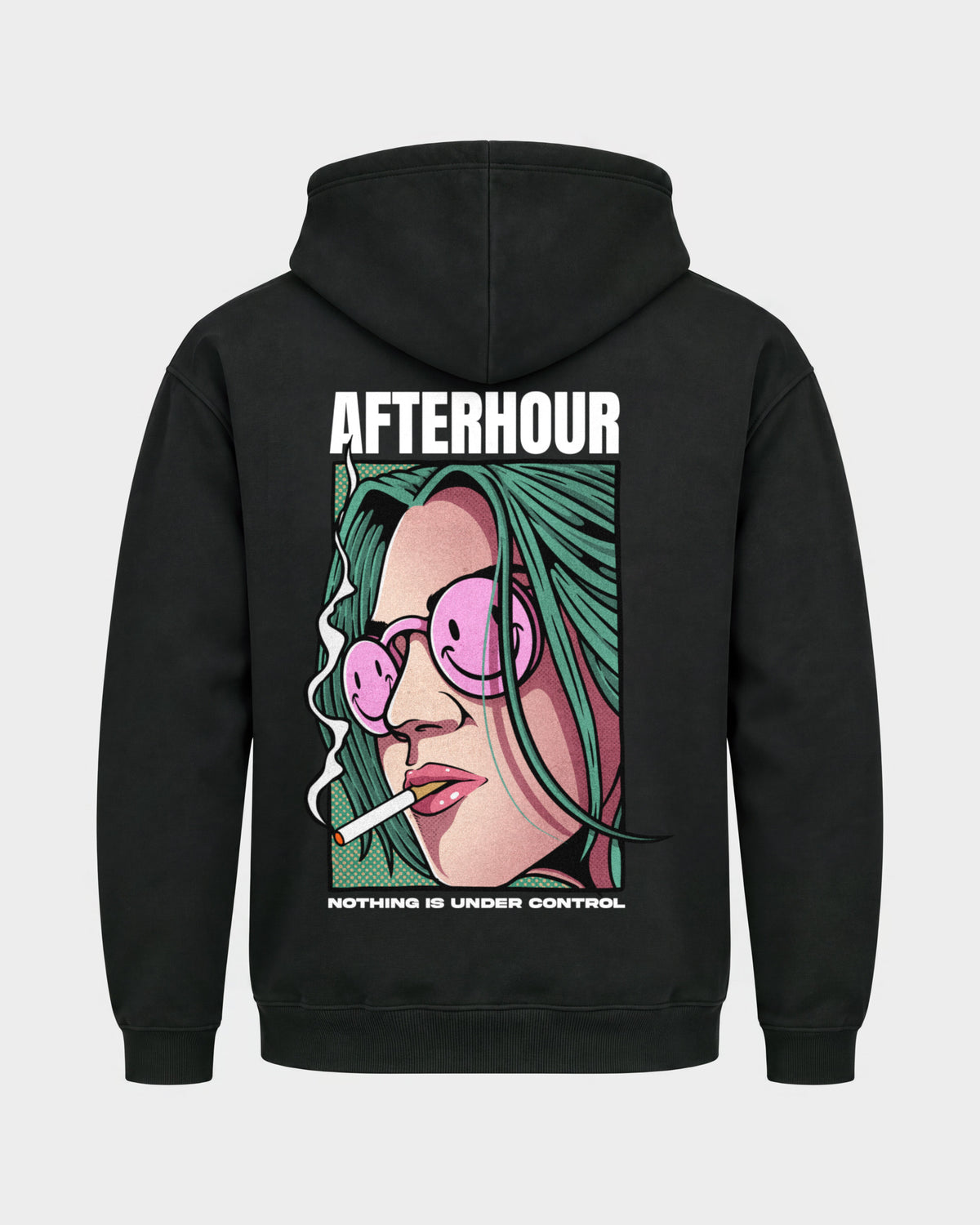 Afterhour – Basic Hoodie in Schwarz, Rückenprint – Hard Nights