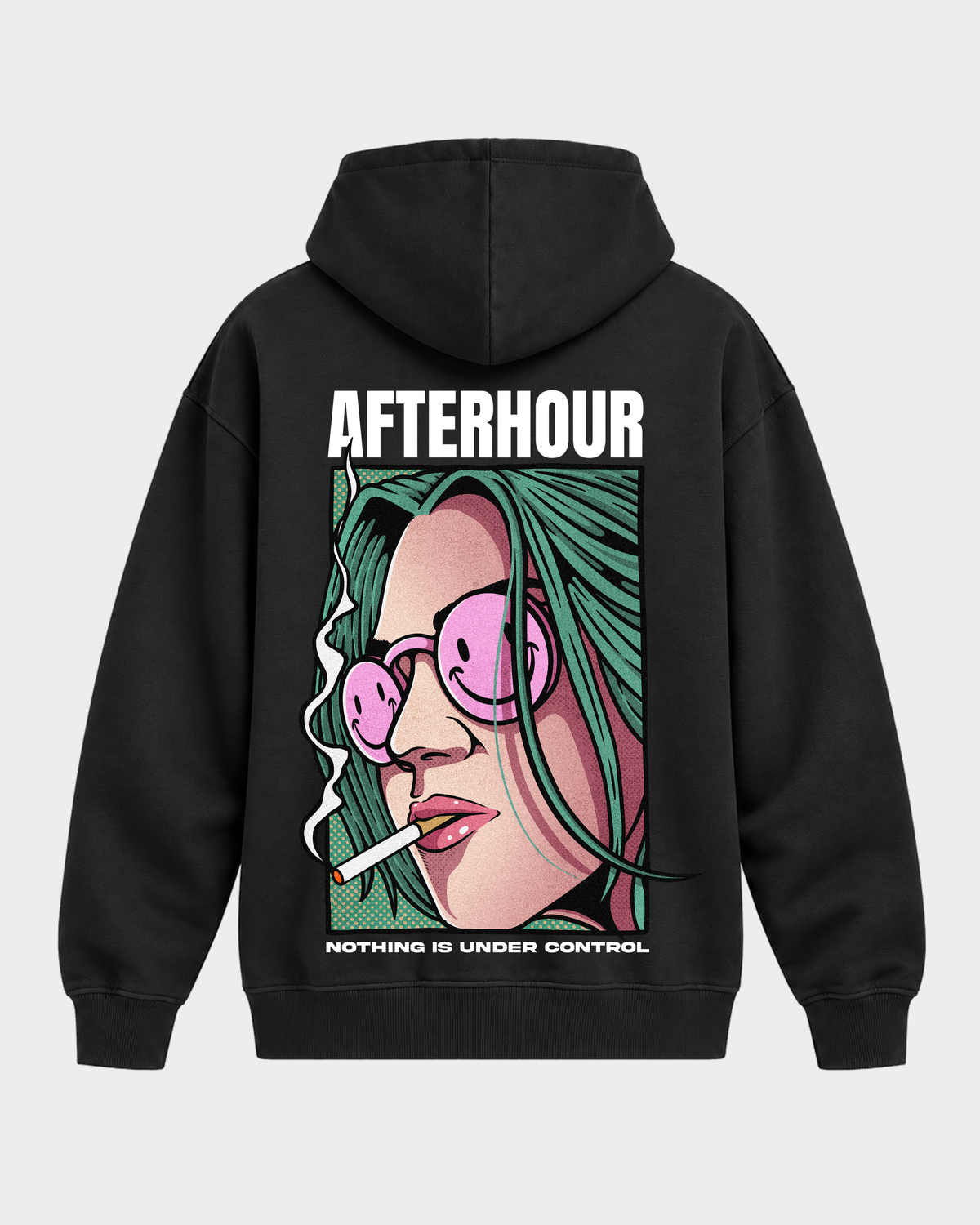 Afterhour – Oversized Hoodie in Black – Rückansicht