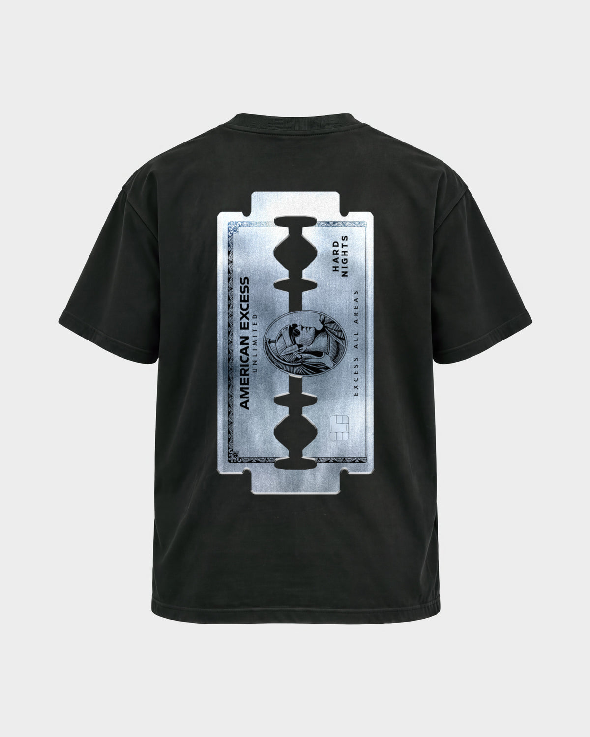 American Excess – Basic Shirt in Schwarz, Rückenprint – Hard Nights