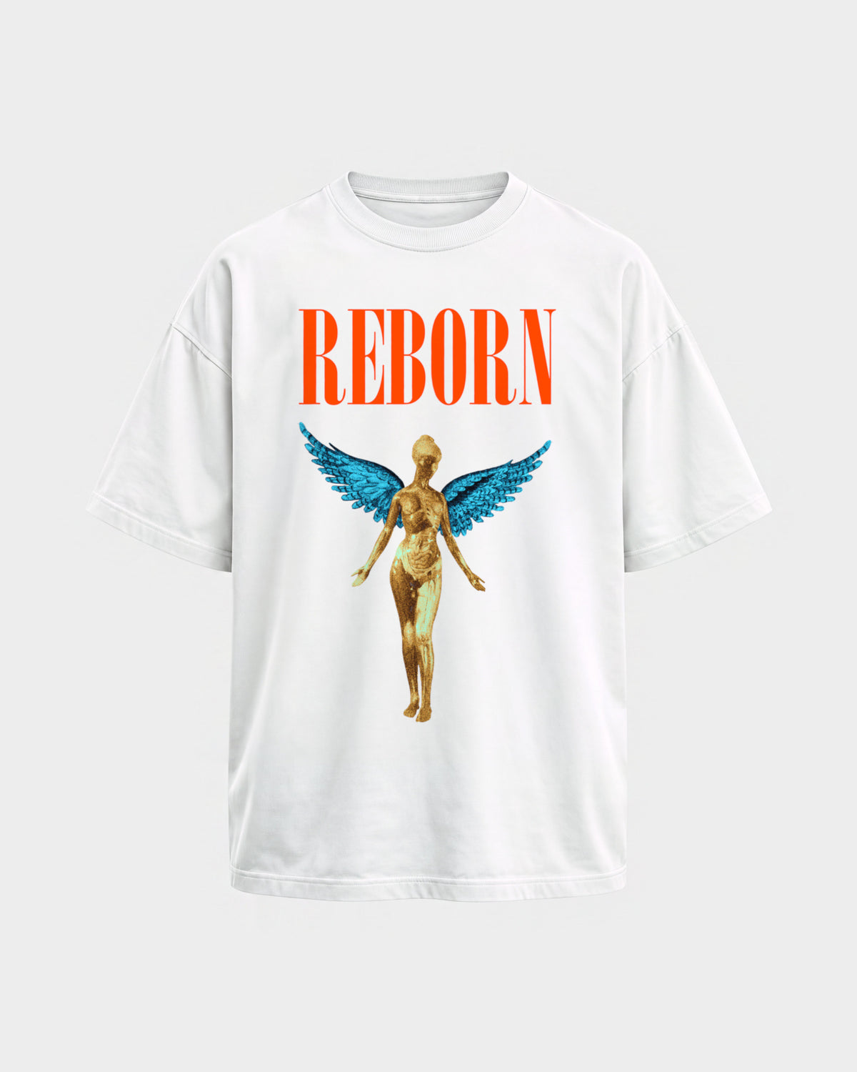 Angel – Oversized Shirt in Weiß, Frontprint – Hard Nights