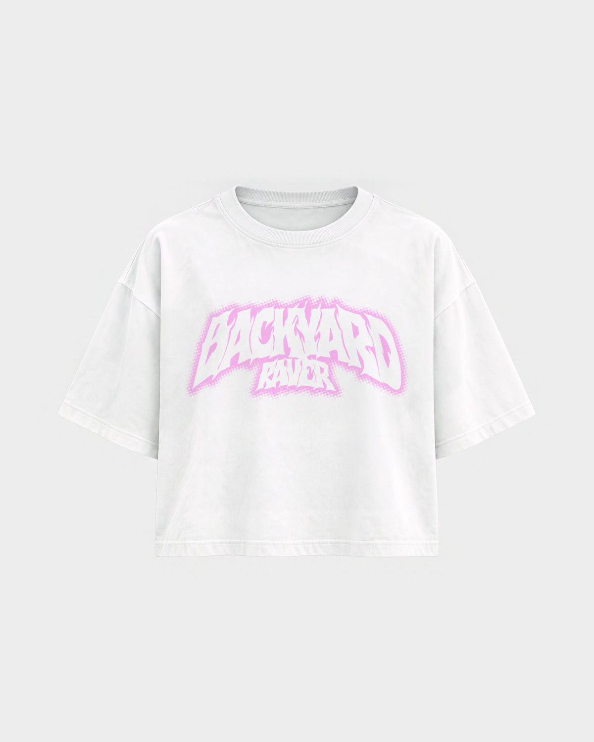 Backyard raver – Oversized Crop Top in Weiß, Frontprint – Hard Nights