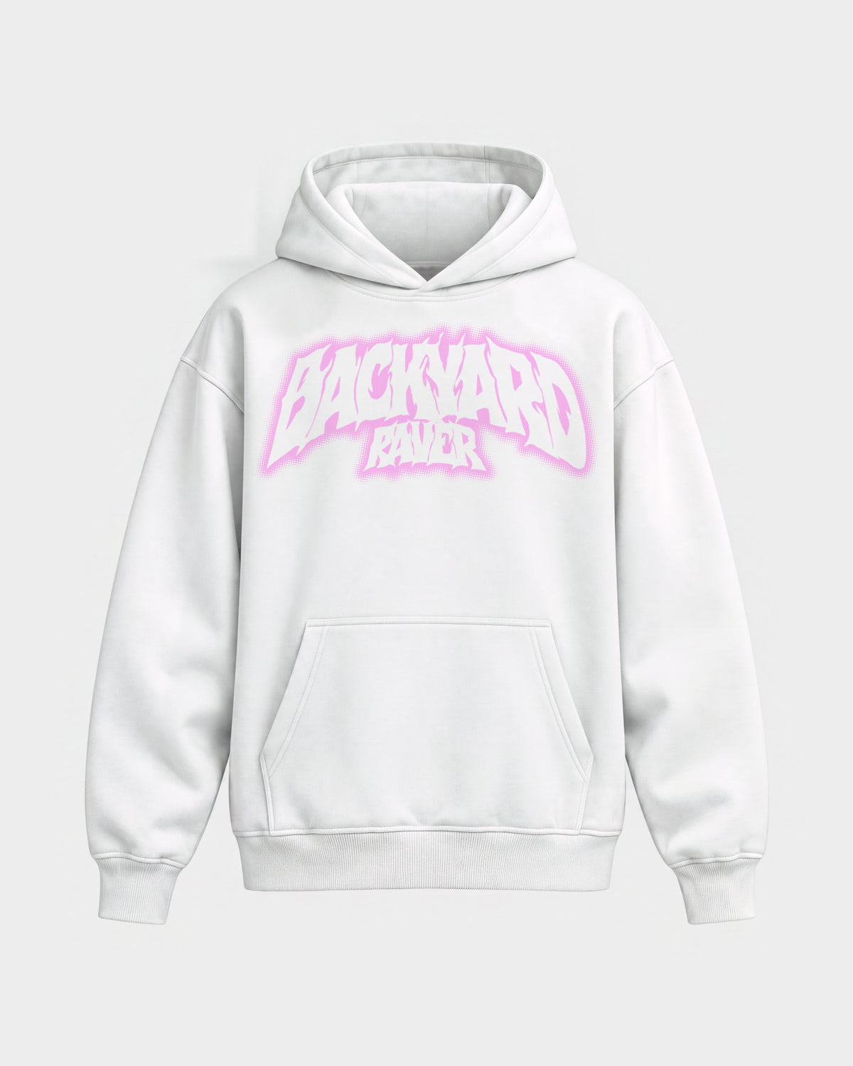 Backyard raver – Oversized Hoodie in Weiß, Frontprint – Hard Nights