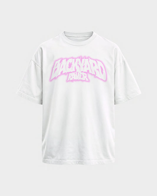 Backyard raver – Oversized Shirt in Weiß, Frontprint – Hard Nights