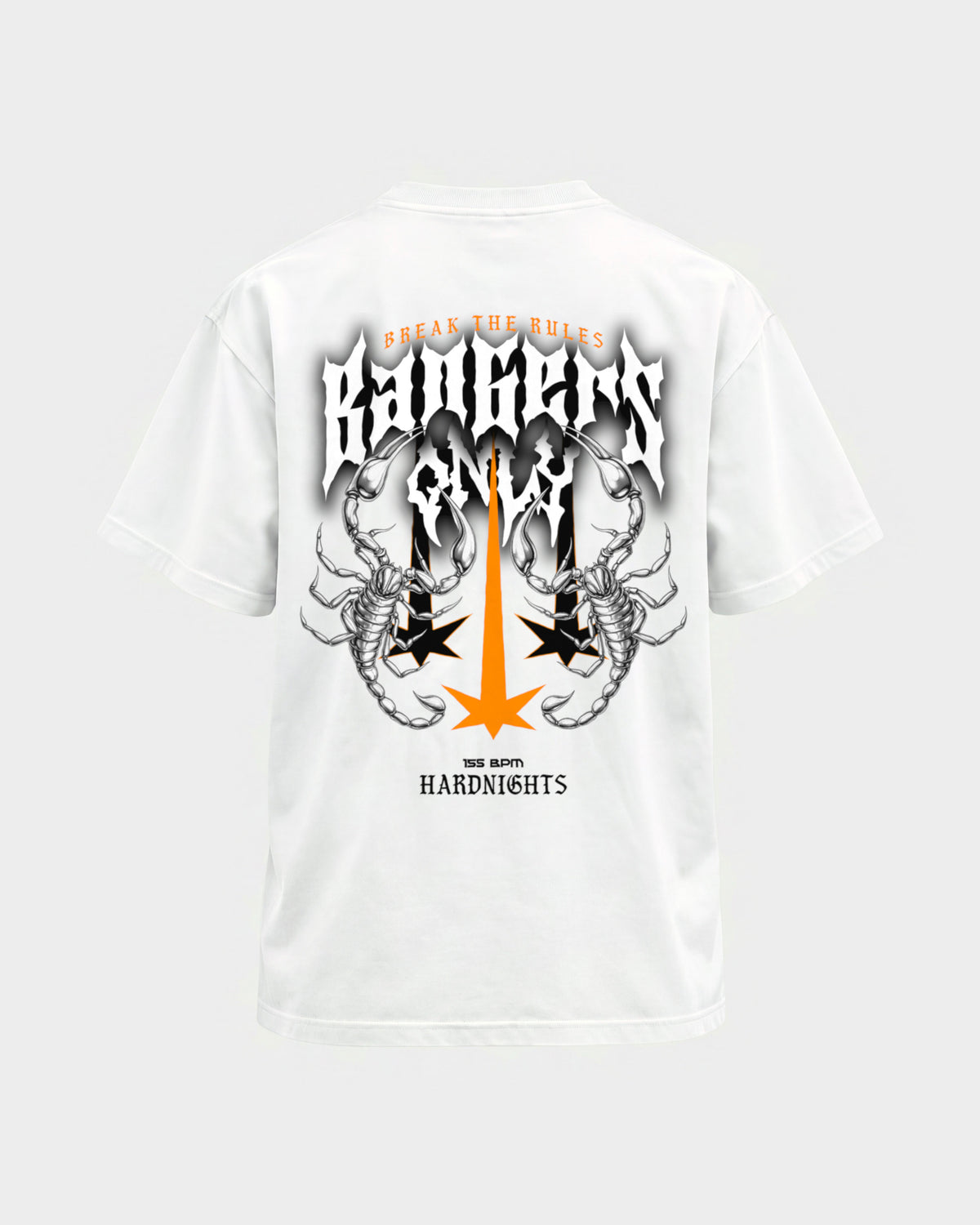 Break the rules – Basic Shirt in Weiß, Rückenprint – Hard Nights