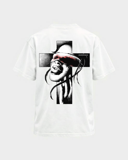 Church of rave – Basic Shirt in Weiß, Rückenprint – Hard Nights