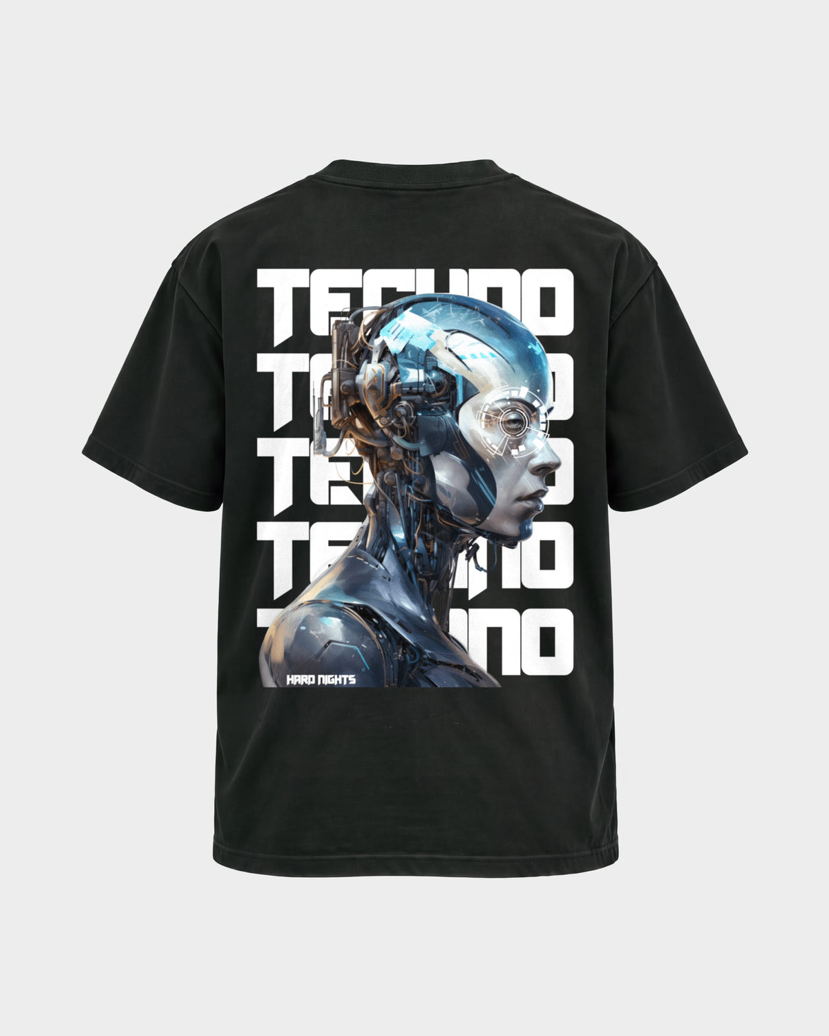 Cosmic Techno – Basic Shirt in Schwarz, Rückenprint – Hard Nights