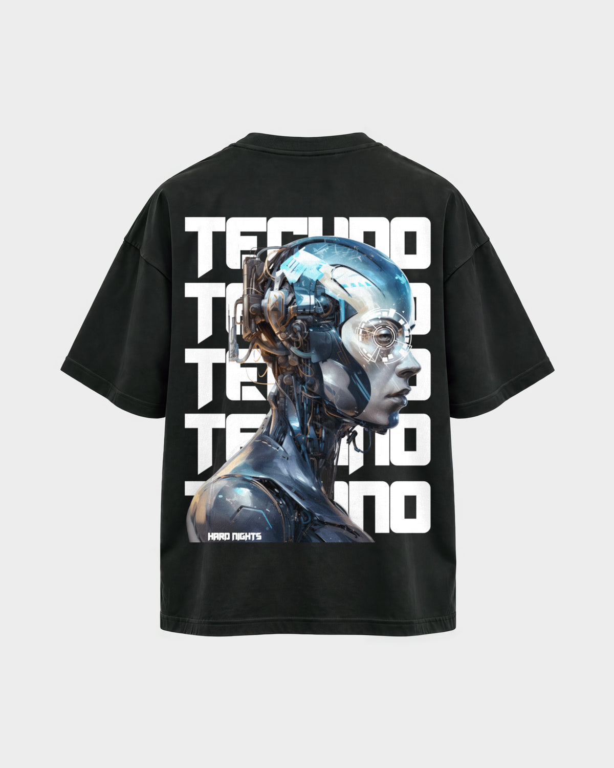 Cosmic Techno – Oversized Shirt in Schwarz, Rückenprint – Hard Nights