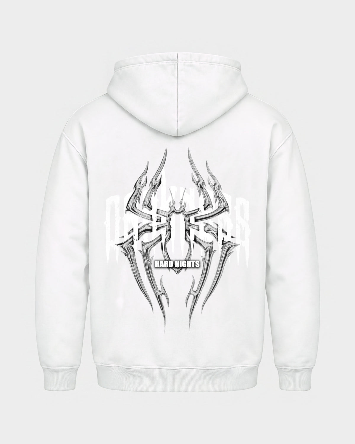 Darkness Spider – Basic Hoodie in Weiß, Rückenprint – Hard Nights