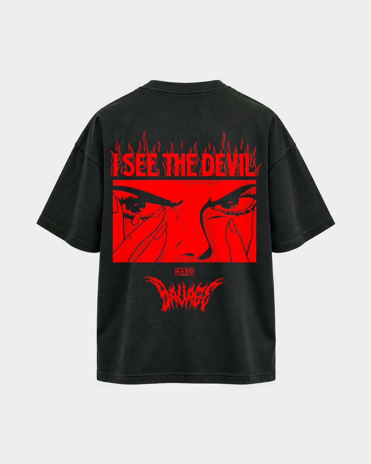 Devil – Oversized Shirt in Schwarz, Rückenprint – Hard Nights