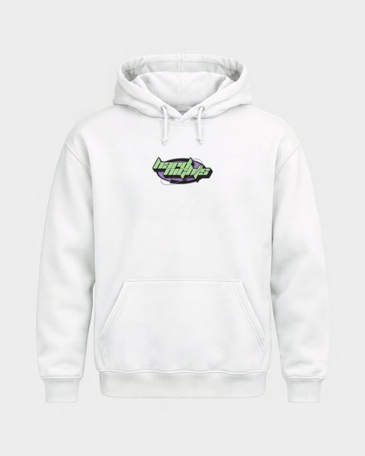 Hard Nights Ellipse – Basic Hoodie in Weiß, Frontprint – Hard Nights