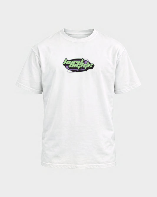 Hard Nights Ellipse – Basic Shirt in Weiß, Frontprint – Hard Nights