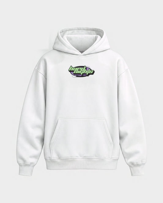 Hard Nights Ellipse – Oversized Hoodie in Weiß, Frontprint – Hard Nights