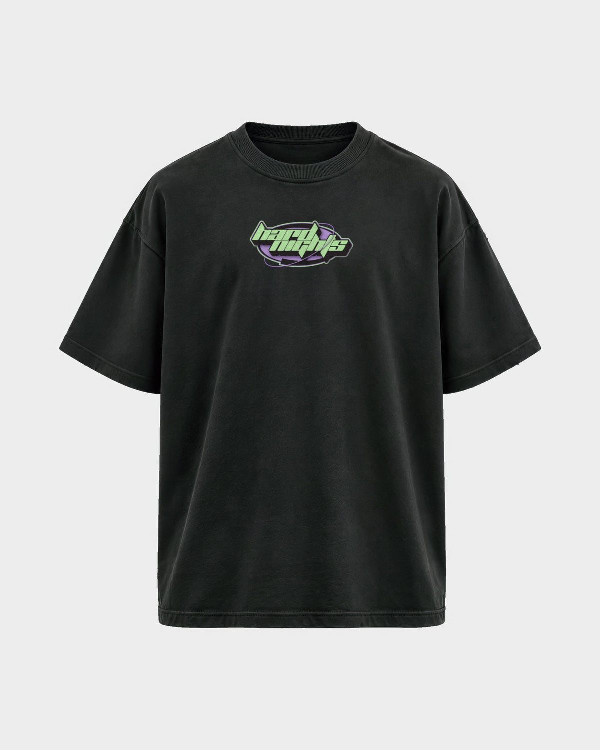 Hard nights Ellipse – Oversized Shirt in Schwarz, Frontprint – Hard Nights