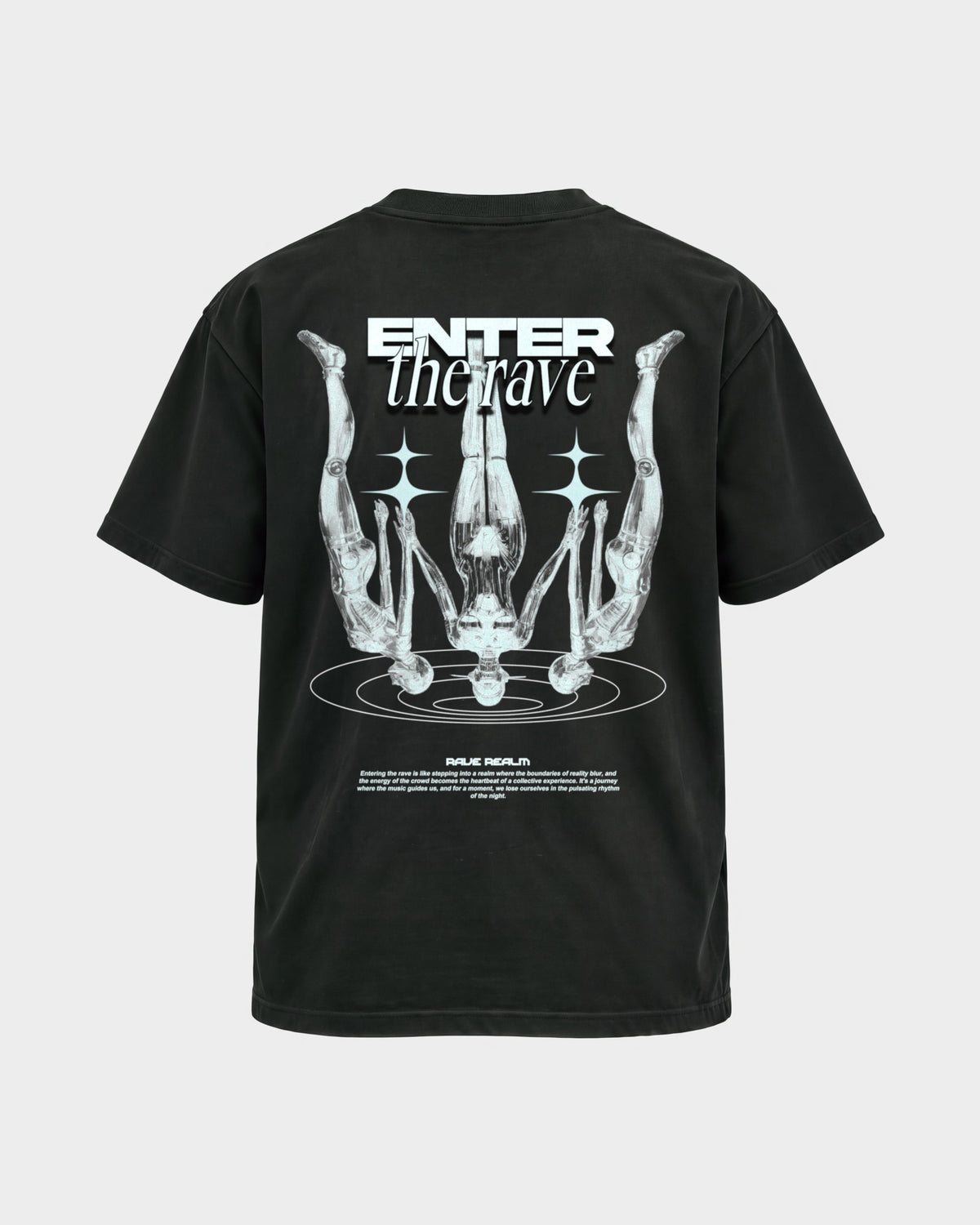 Enter the rave – Basic Shirt in Schwarz, Rückenprint – Hard Nights