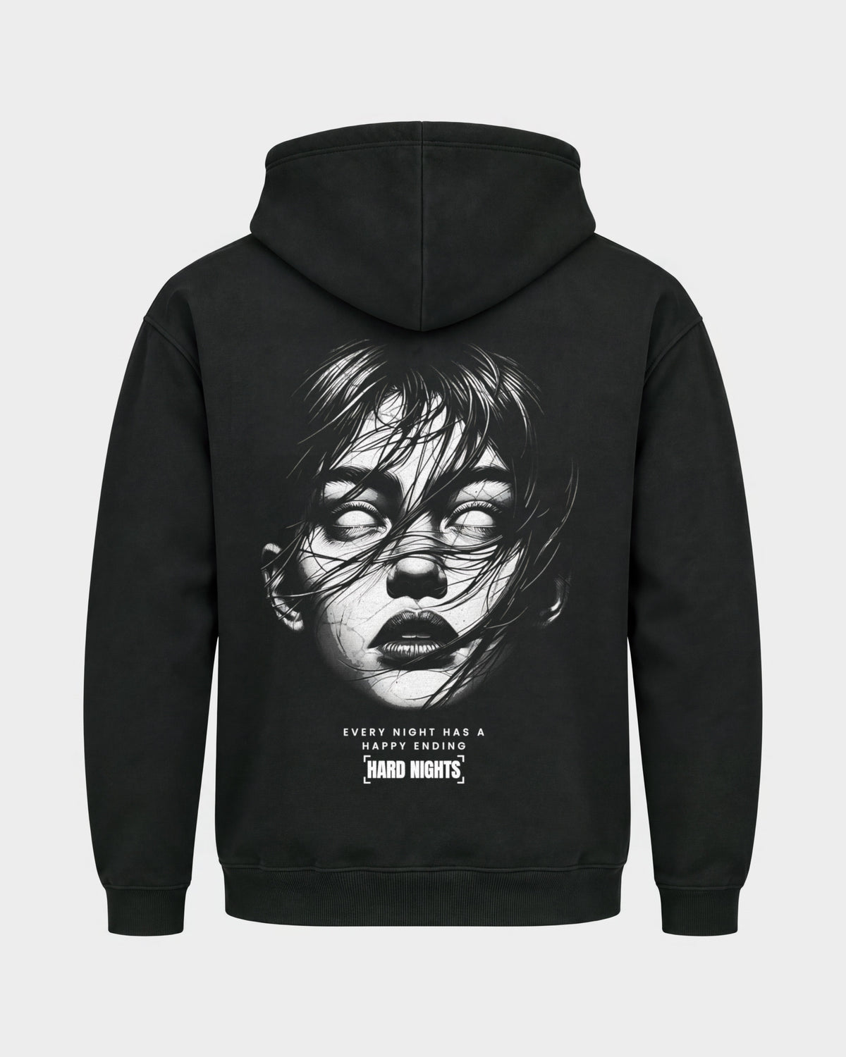 Every Night – Basic Hoodie in Schwarz, Rückenprint – Hard Nights