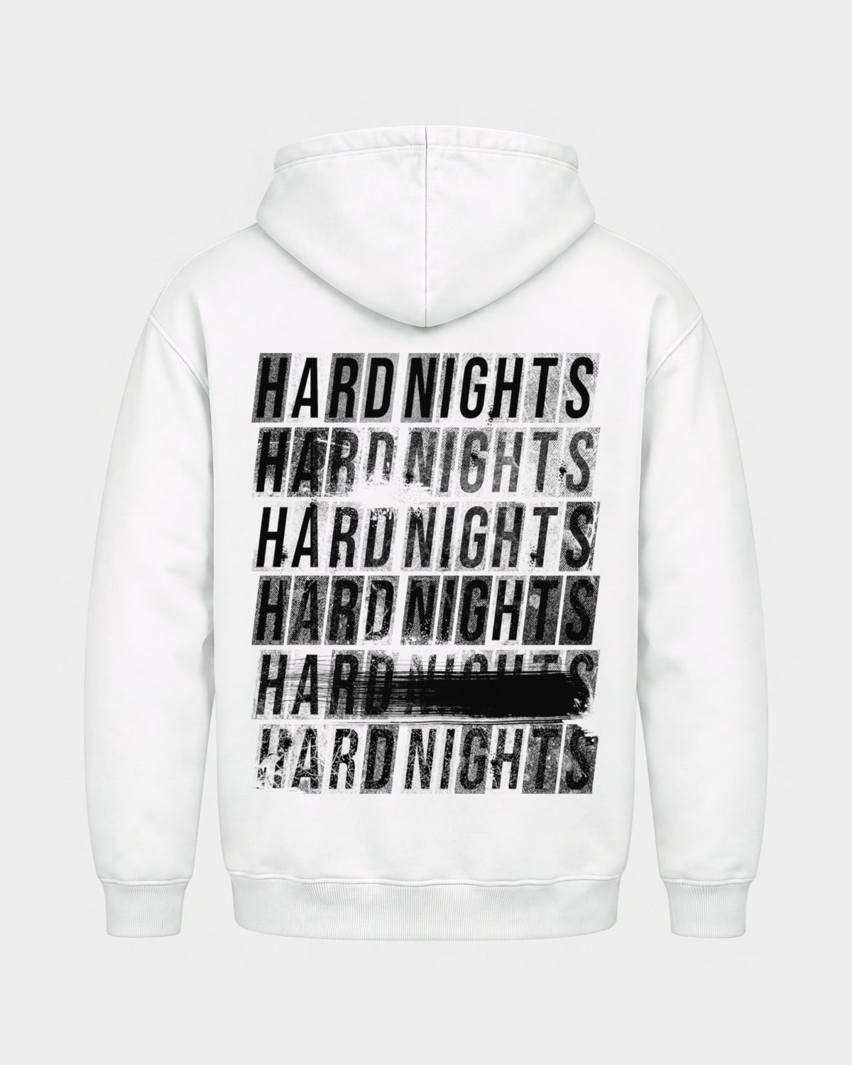 Hard Nights every time – Basic Hoodie in Weiß, Rückenprint – Hard Nights