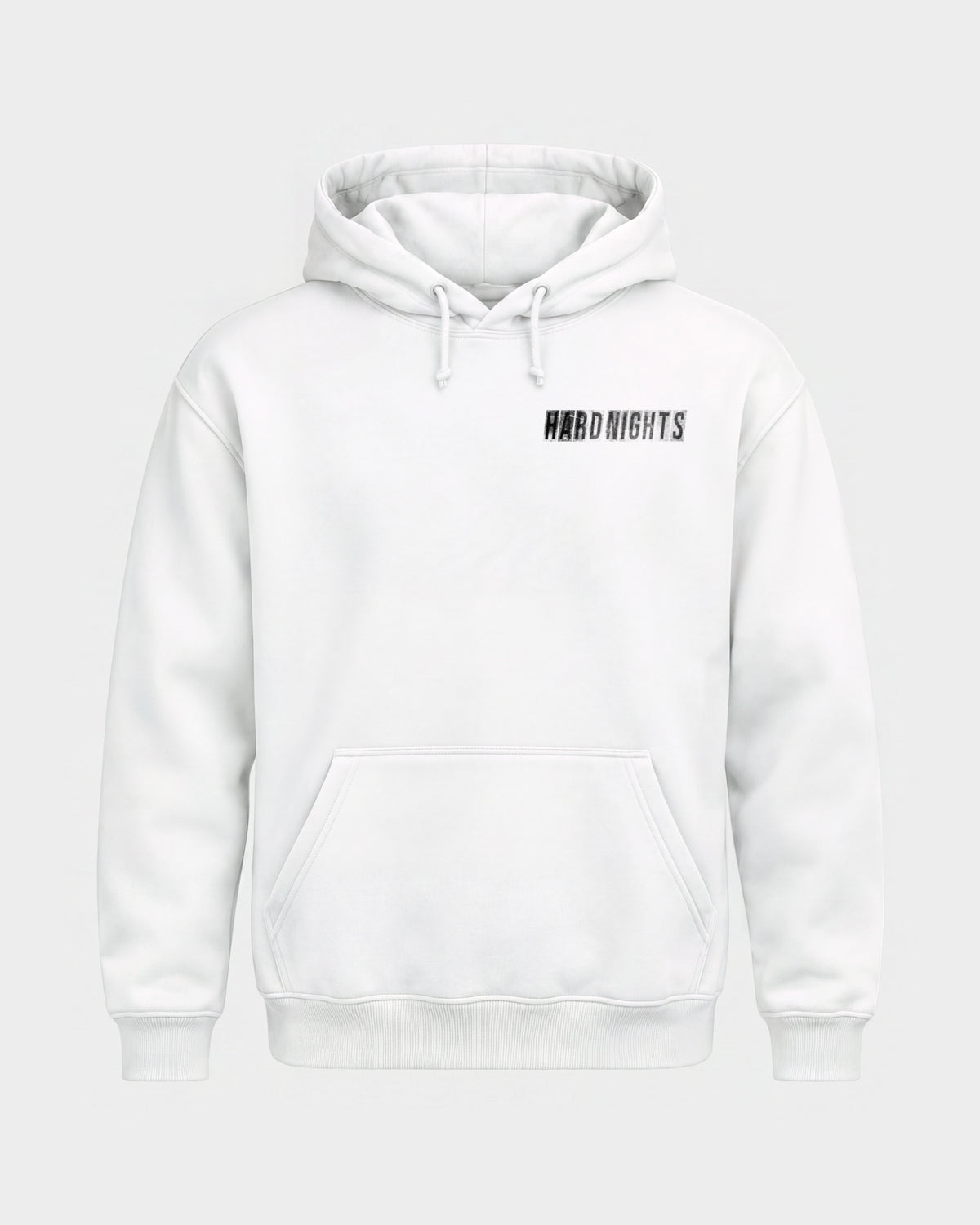 Hard Nights every time – Basic Hoodie in Weiß, Frontprint – Hard Nights