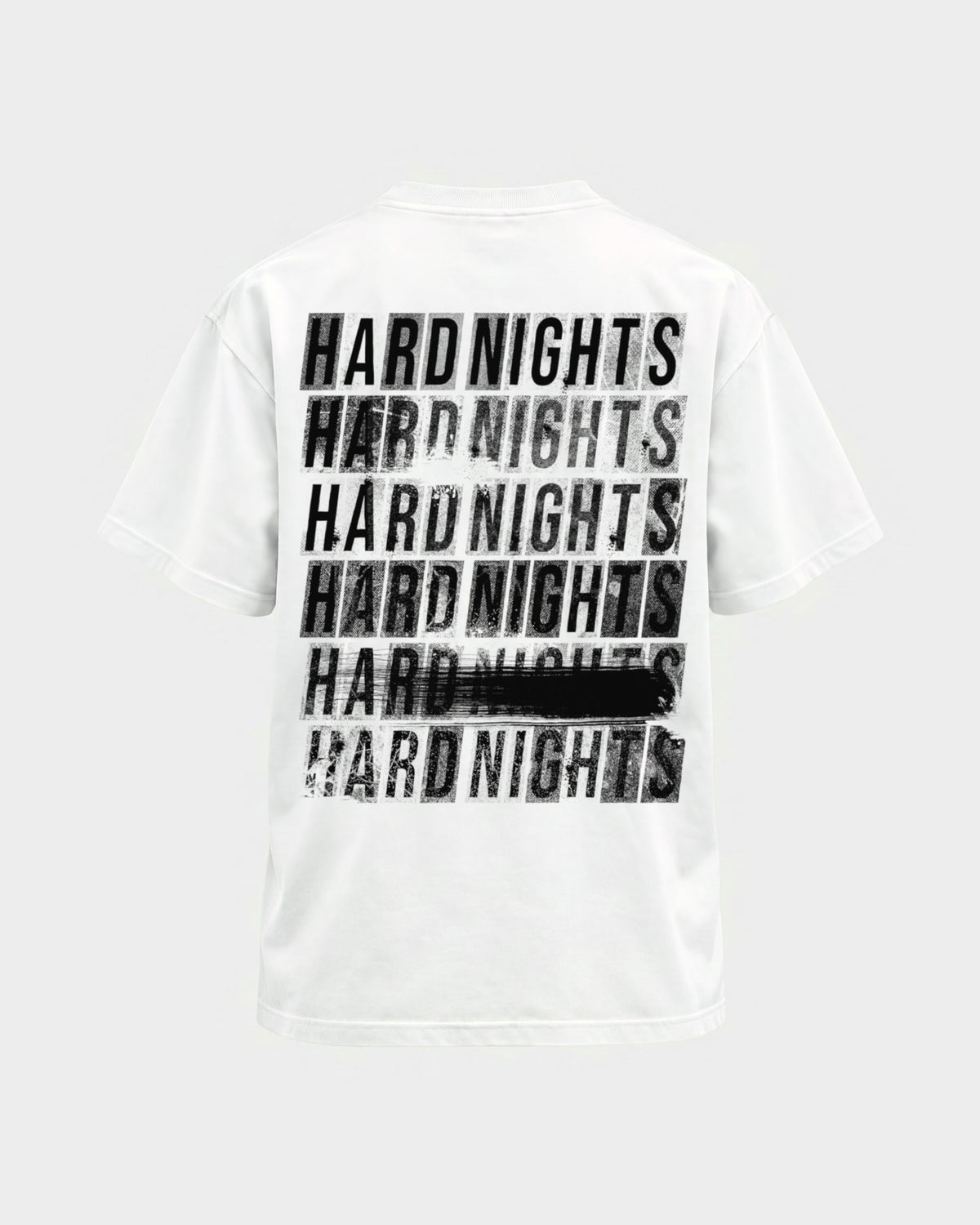 Hard Nights every time – Basic Shirt in Weiß, Rückenprint – Hard Nights