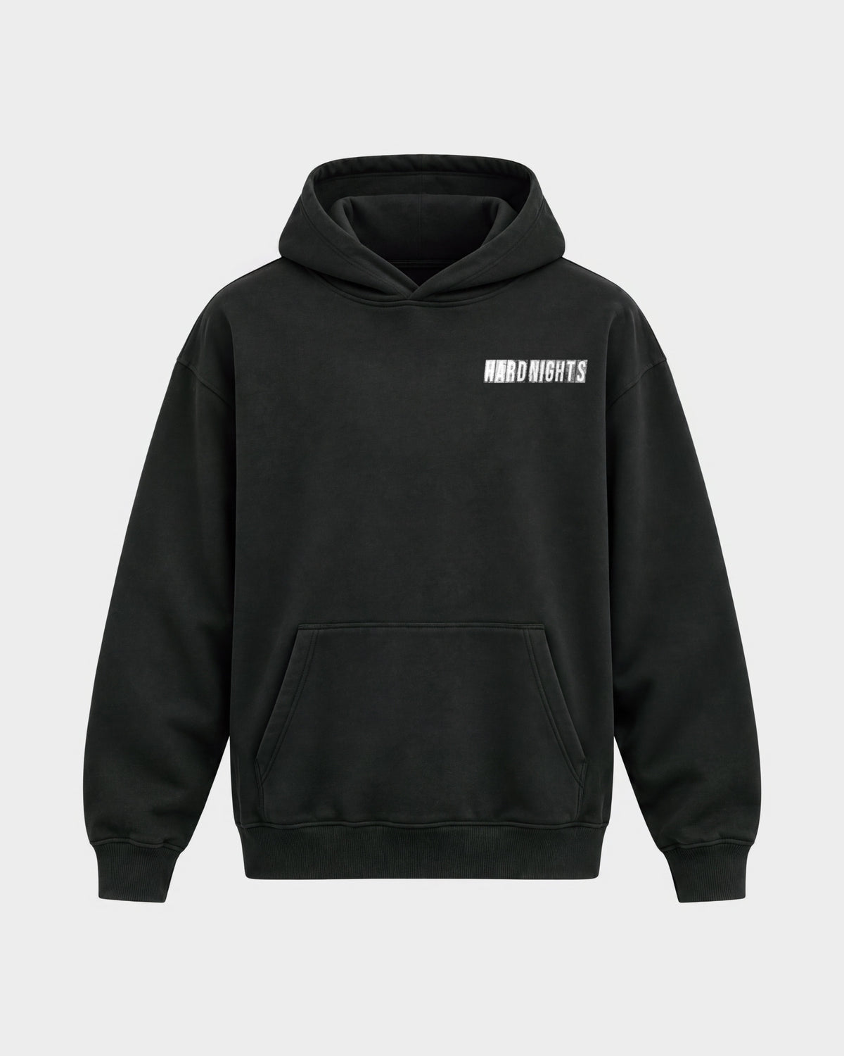 Hard Nights every time – Oversized Hoodie in Schwarz, Frontprint – Hard Nights