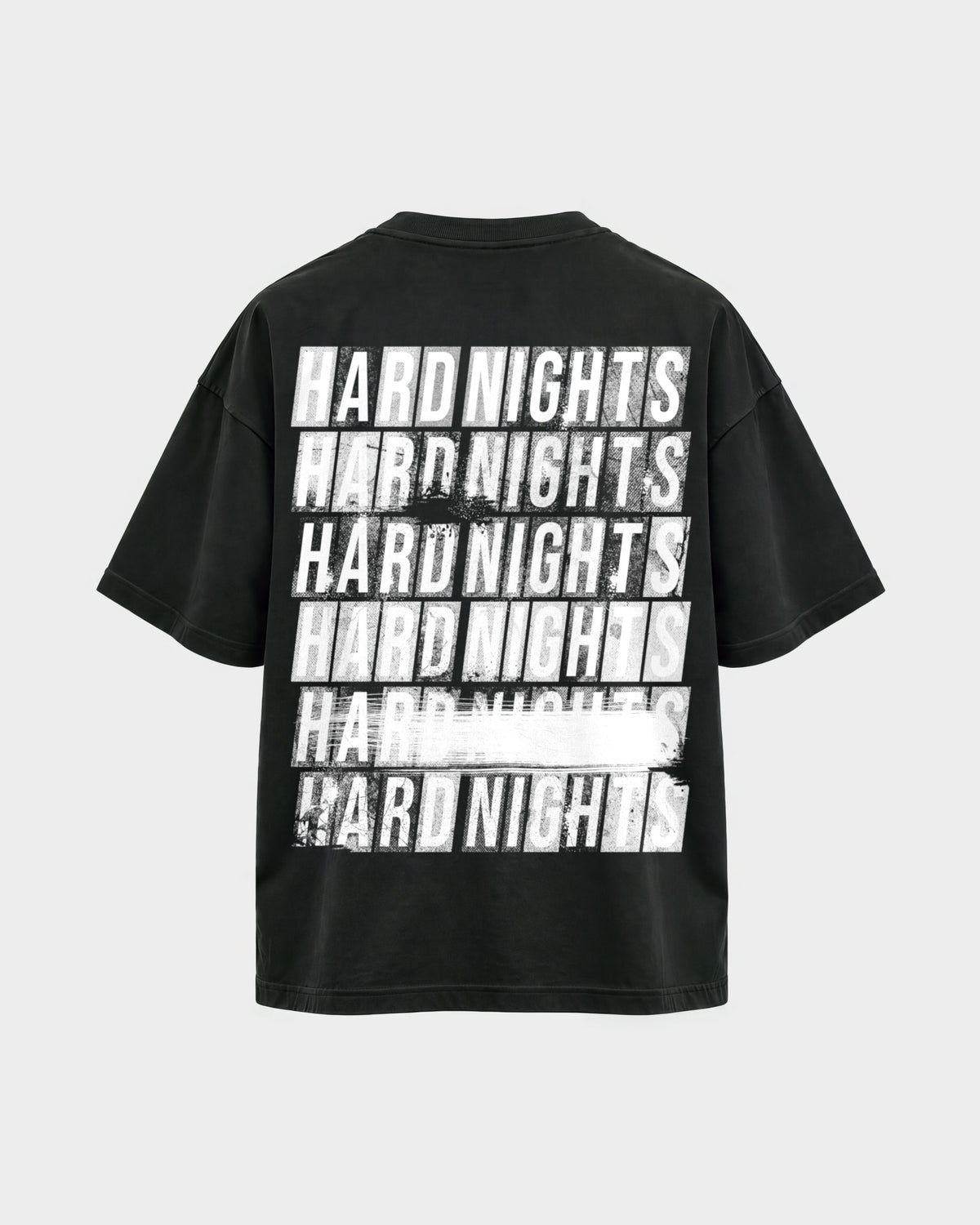 Hard Nights every time – Oversized Shirt in Schwarz, Rückenprint – Hard Nights