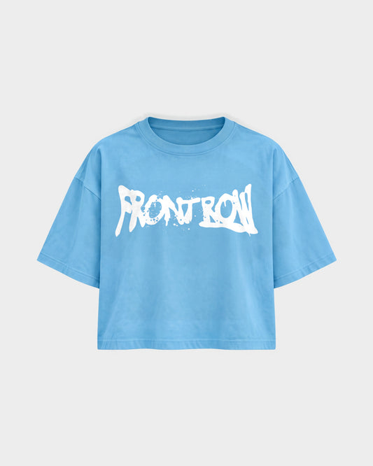 Frontrow ANL – Oversized Crop Top in Himmelblau, Frontprint – Hard Nights