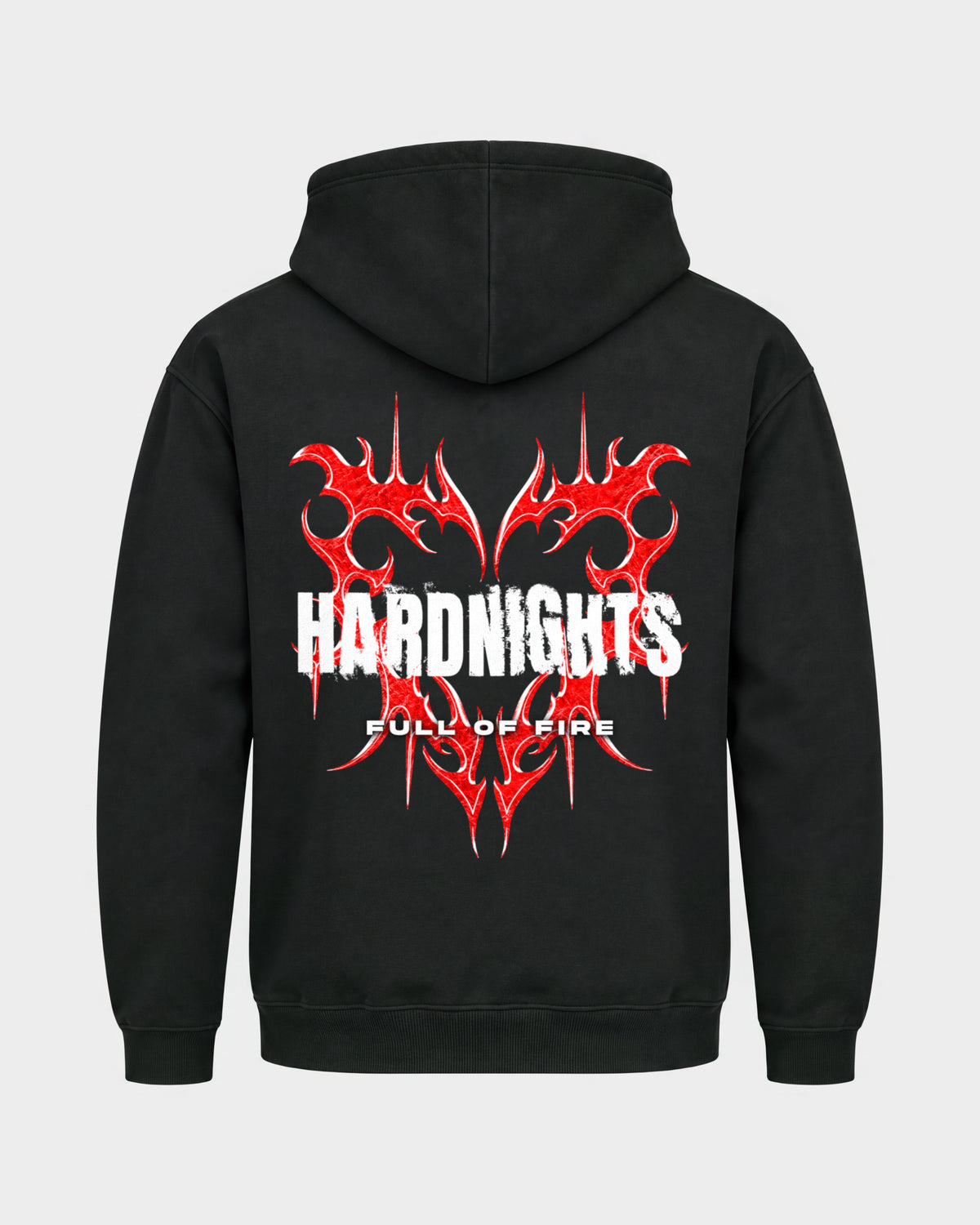 Full of fire – Basic Hoodie in Schwarz, Rückenprint – Hard Nights