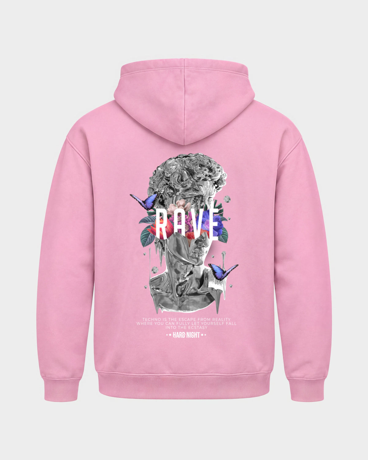 Greek Rave – Basic Hoodie in Babyrosa, Rückenprint – Hard Nights
