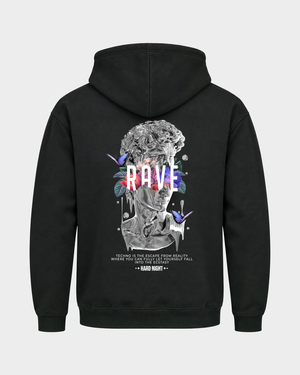 Greek Rave – Basic Hoodie in Schwarz, Rückenprint – Hard Nights