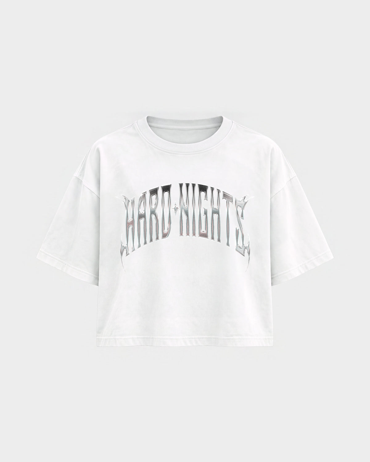 Hard Dog – Oversized Crop Top in Weiß, Frontprint – Hard Nights