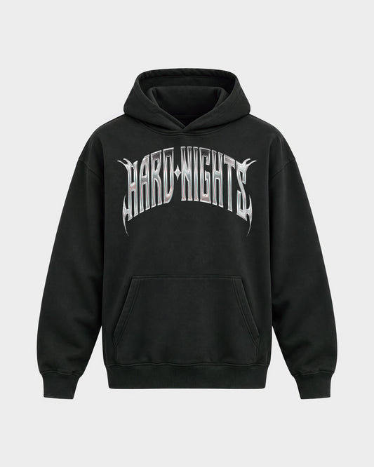 Hard Dog – Oversized Hoodie in Schwarz, Frontprint – Hard Nights
