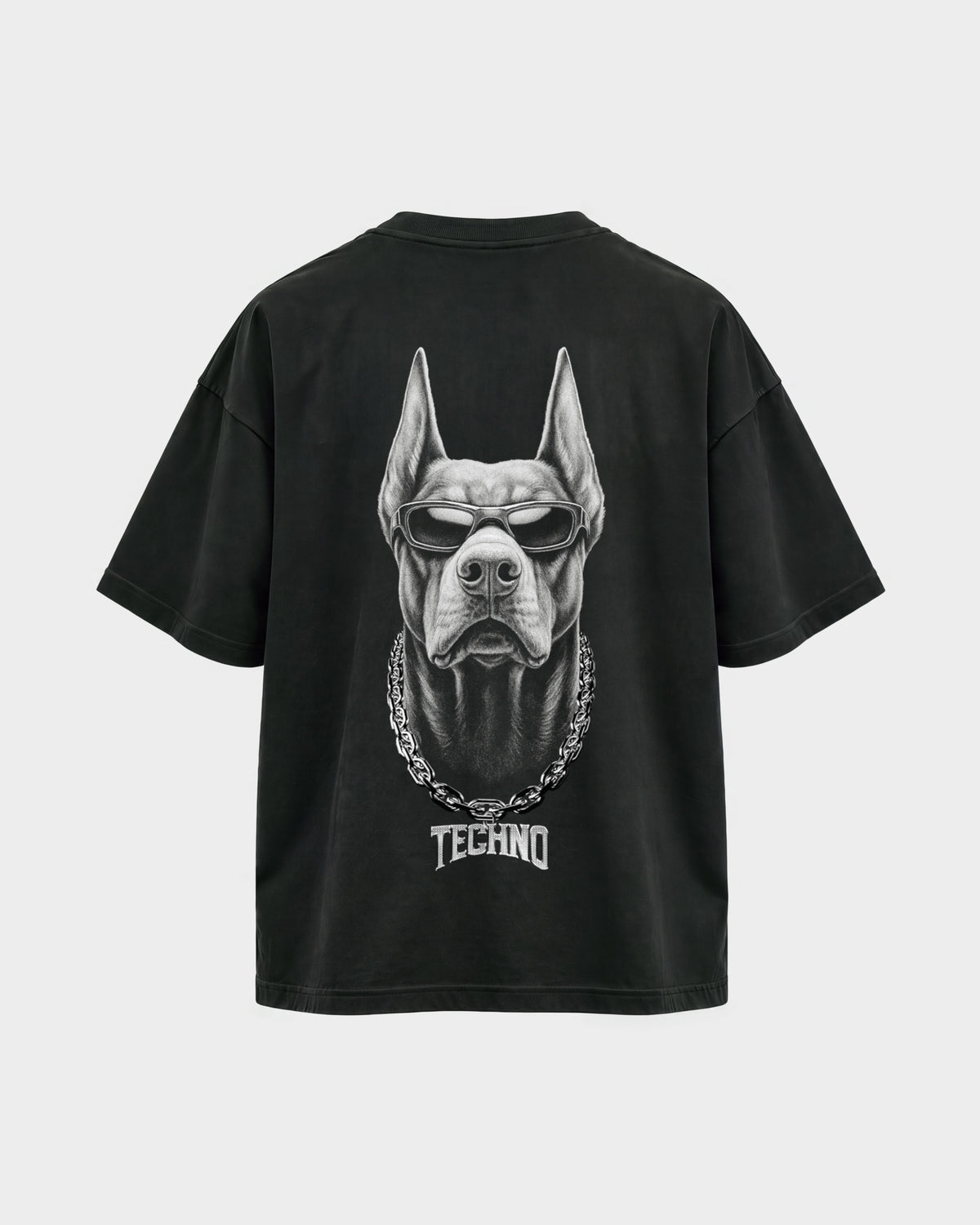 Hard Dog – Oversized Shirt in Schwarz, Rückenprint – Hard Nights