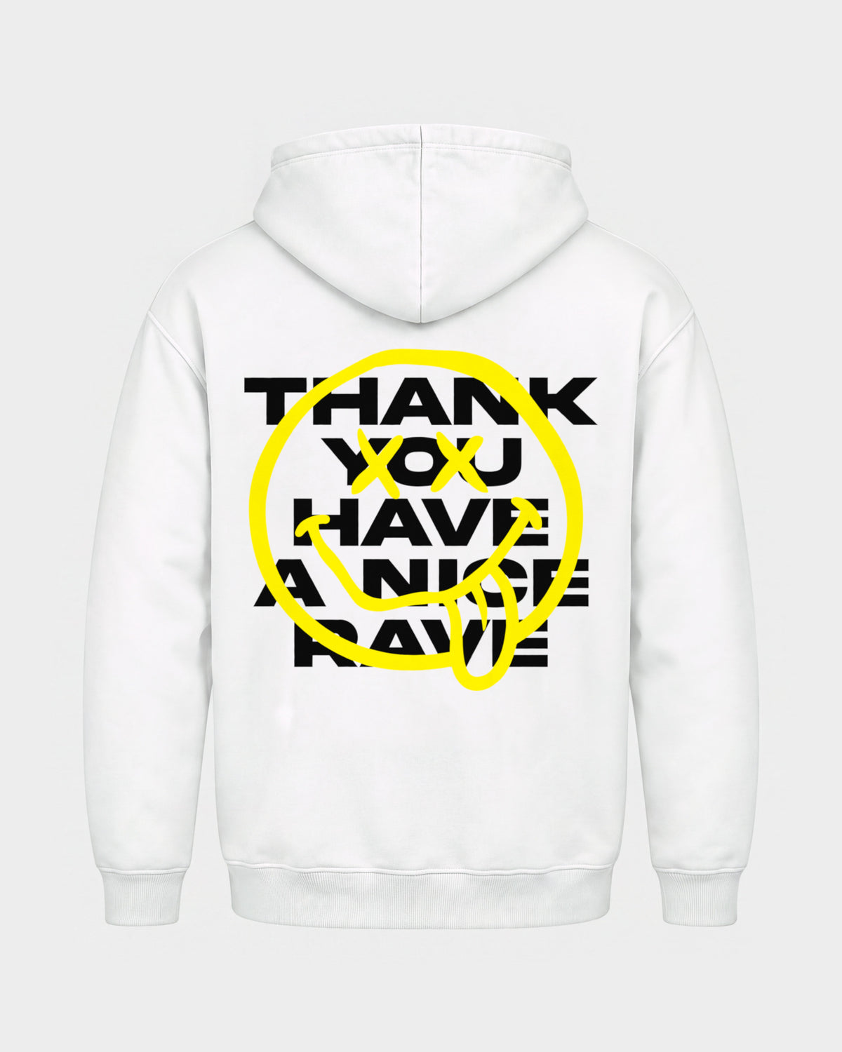 Have a nice rave – Basic Hoodie in Weiß, Rückenprint – Hard Nights