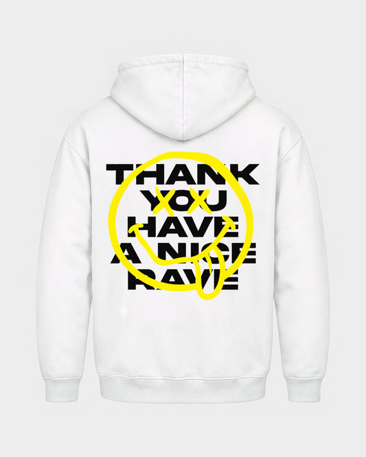 Have a nice rave – Basic Hoodie in Weiß, Rückenprint – Hard Nights