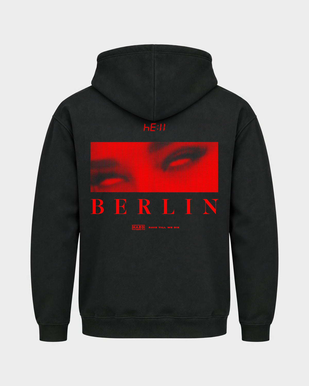 Hell Berlin – Basic Hoodie in Schwarz, Rückenprint – Hard Nights