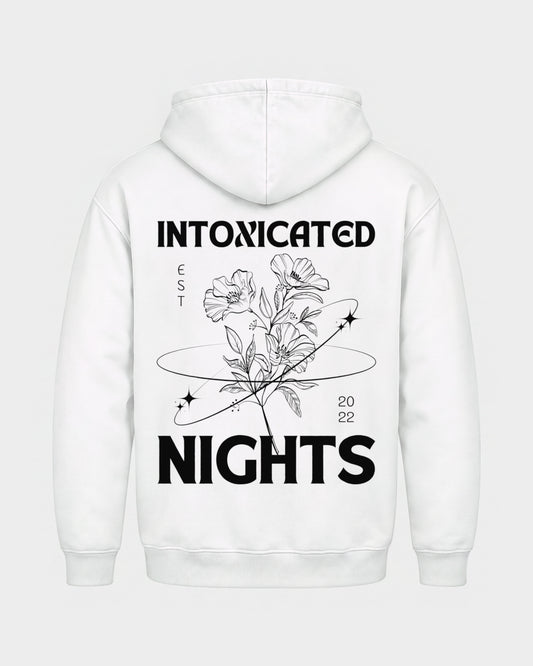 Intoxicated Nights – Basic Hoodie in Weiß, Rückenprint – Hard Nights